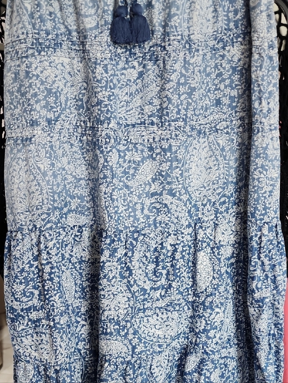 Blue Paisley Tiered Maxi Skirt